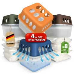 4er-SET Luftentfeuchter | Raumentfeuchter In 6 Farben Und 2 Designs | NachfĂŒllbar & Wiederverwendbar
