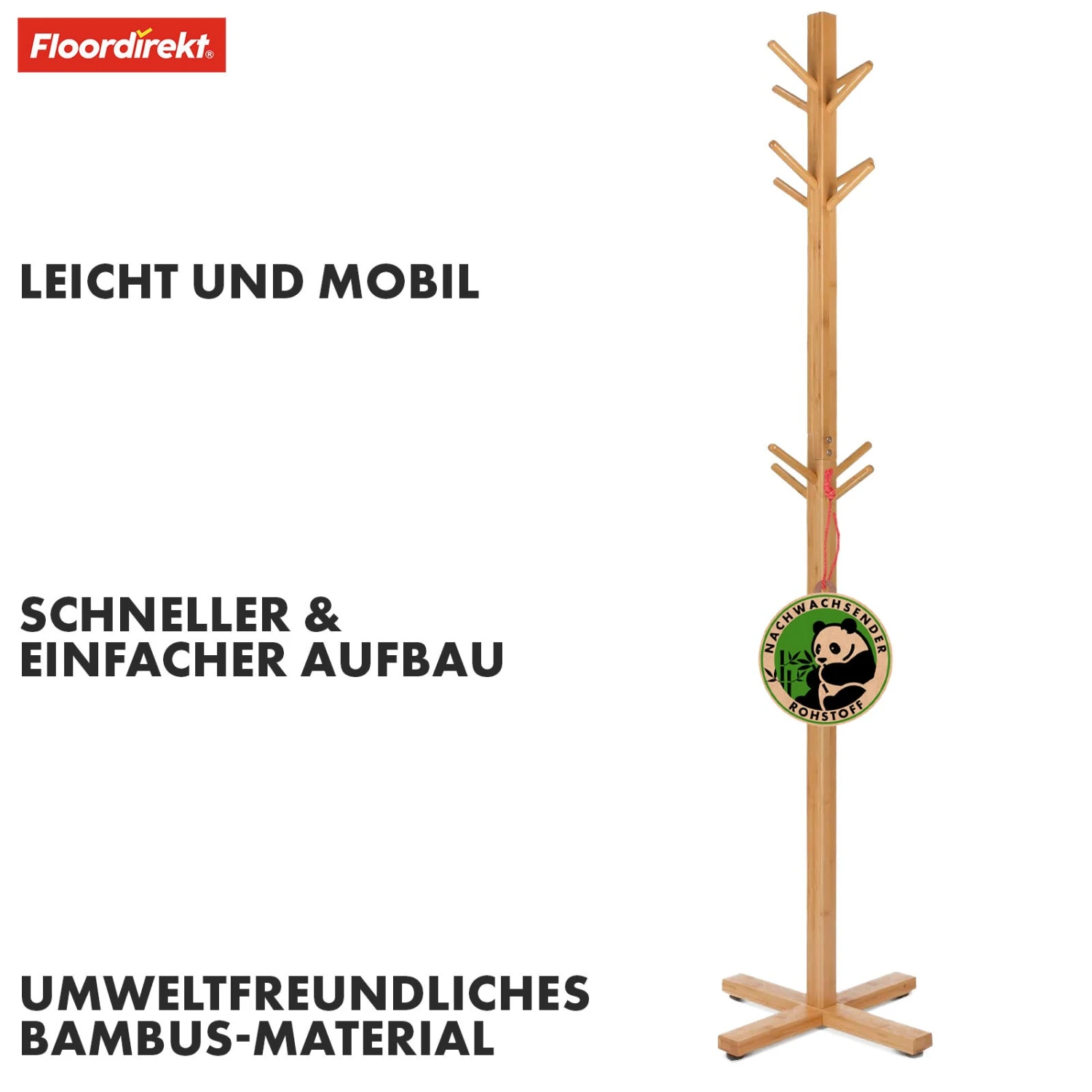 Bambus-Garderobenständer | Oregon | 12 Haken, Platzsparendes Design, Umweltfreundlich 5 Bambus-Garderobenständer | Oregon | 12 Haken, Platzsparendes Design, Umweltfreundlich – Bild 3