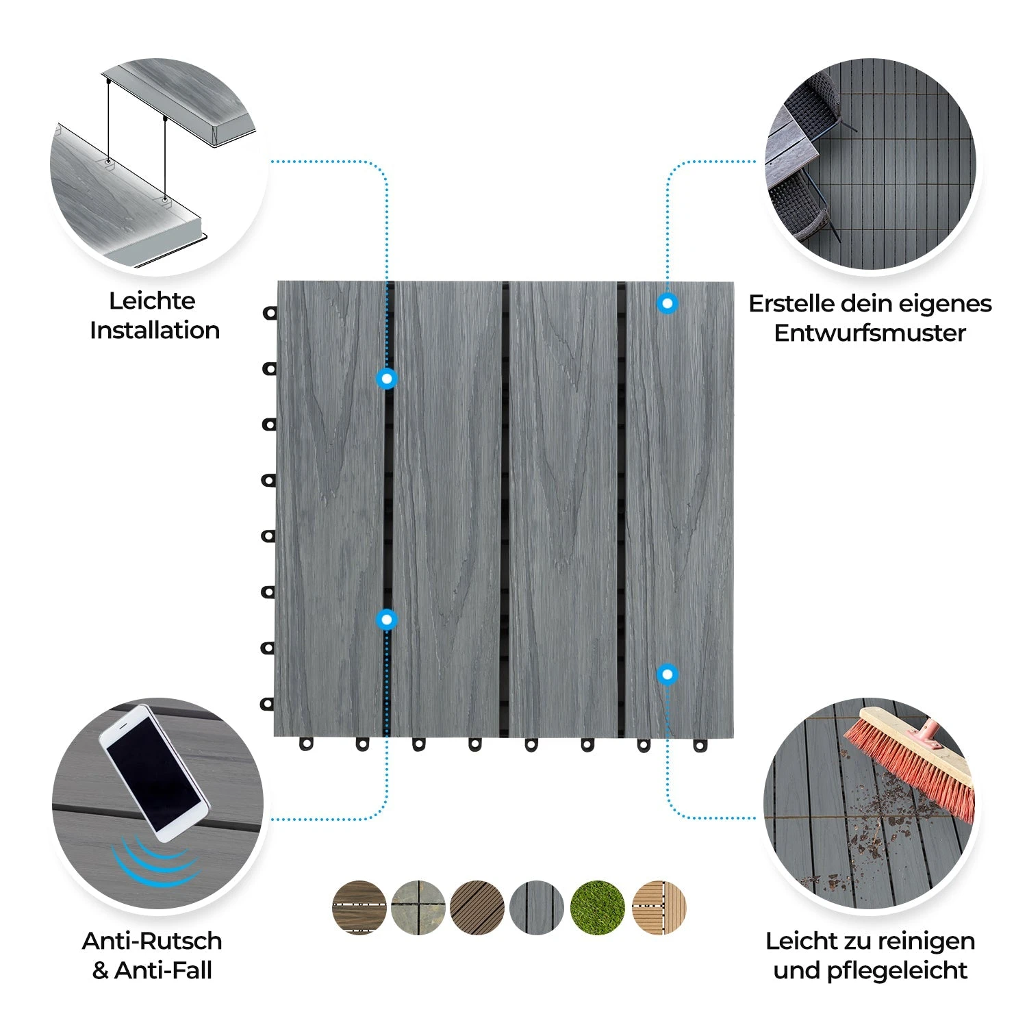 WPC-Terrassenfliese | Classic | Grau | 30 X 30 Cm 9 WPC-Terrassenfliese | Classic | Grau | 30 X 30 Cm – Bild 7