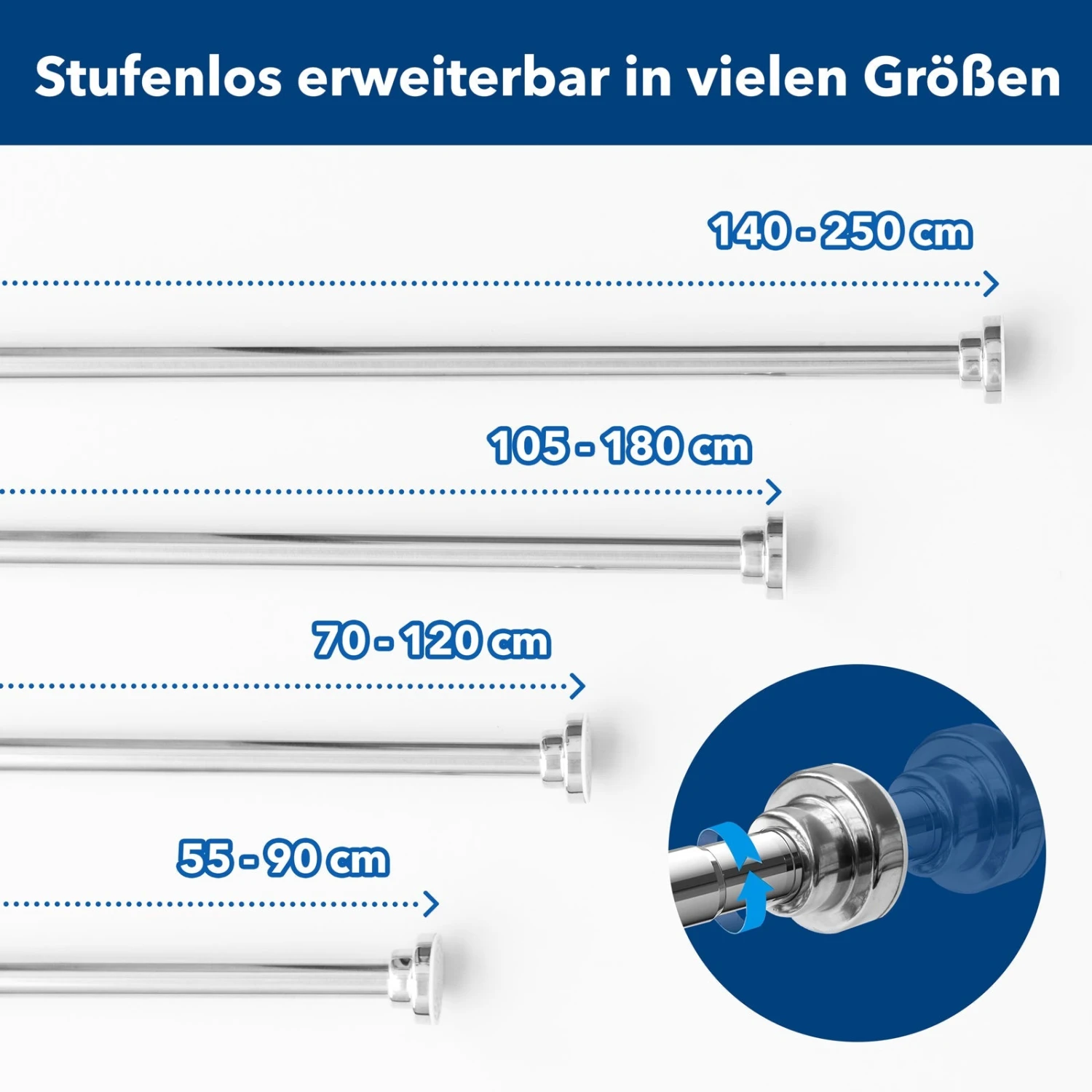 Teleskop-Duschvorhangstange | Stufenlos Verstellbar | Universal Einsetzbar 5 Teleskop-Duschvorhangstange | Stufenlos Verstellbar | Universal Einsetzbar – Bild 3