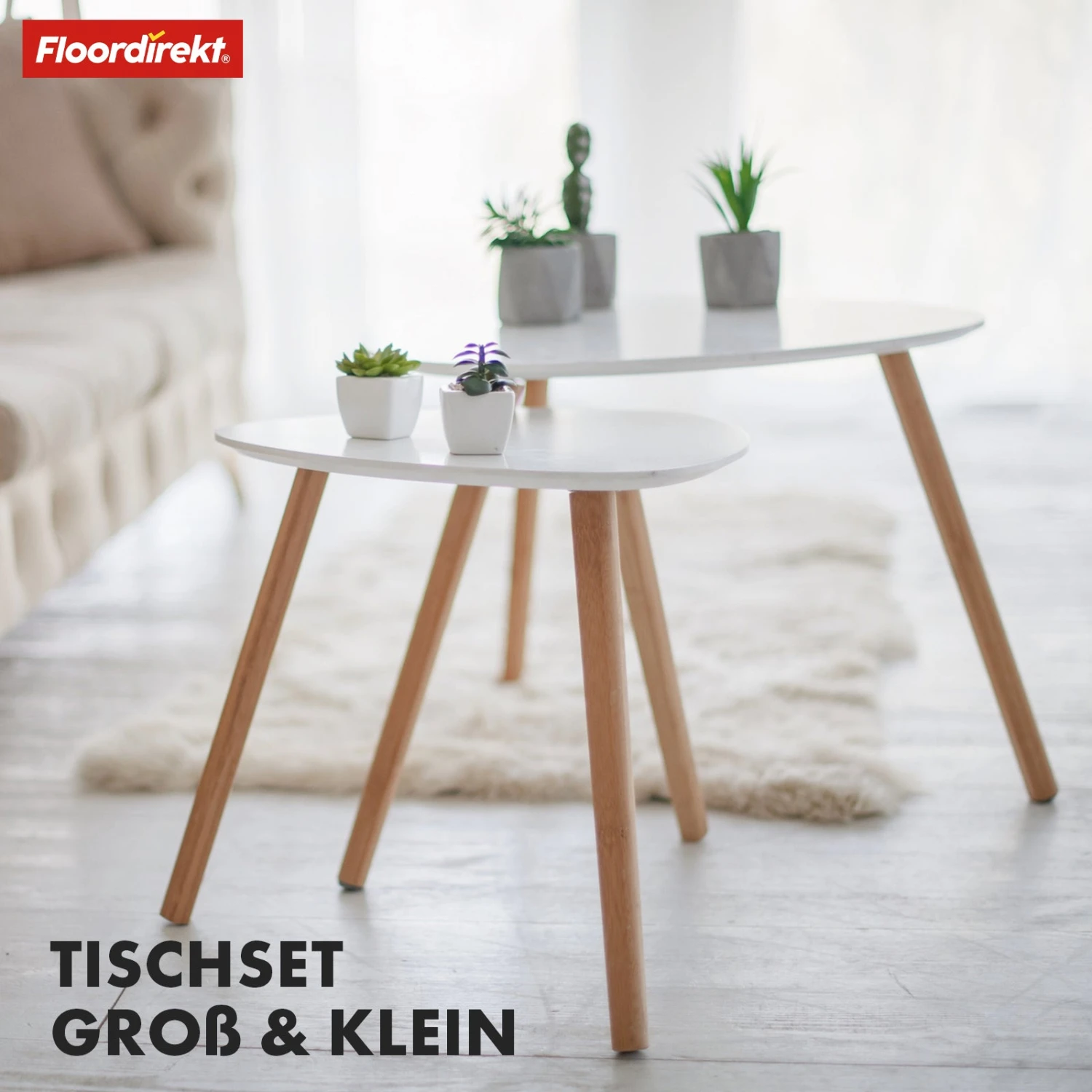 Couchtisch-Set | Oregon | 2er Set Beistelltisch Mit Bambusbeinen Und Weißer Tischplatte 9 Couchtisch-Set | Oregon | 2er Set Beistelltisch Mit Bambusbeinen Und Weißer Tischplatte – Bild 7