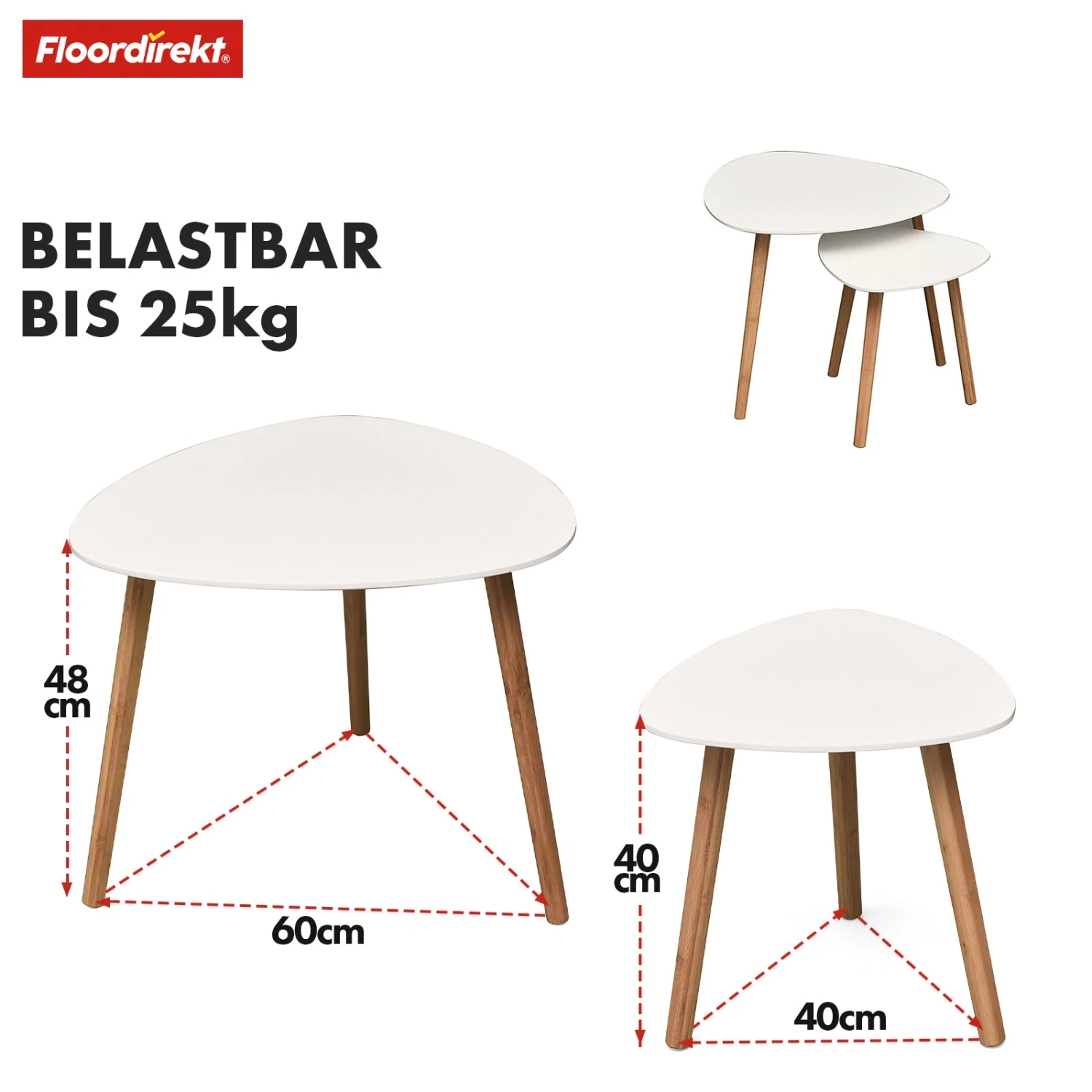 Couchtisch-Set | Oregon | 2er Set Beistelltisch Mit Bambusbeinen Und Weißer Tischplatte 4 Couchtisch-Set | Oregon | 2er Set Beistelltisch Mit Bambusbeinen Und Weißer Tischplatte – Bild 2