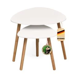 Couchtisch-Set | Oregon | 2er Set Beistelltisch Mit Bambusbeinen Und Weißer Tischplatte