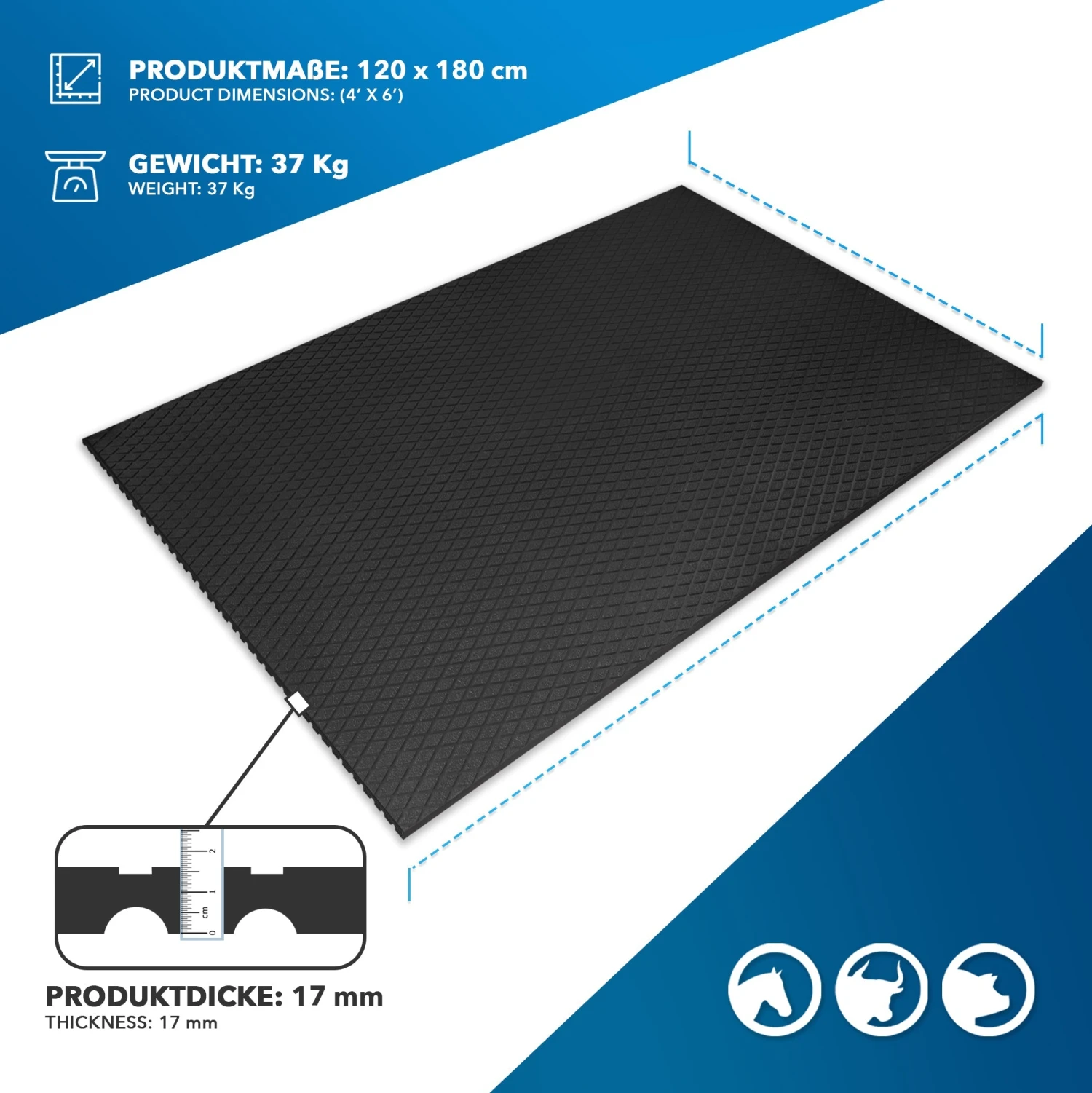 Stallmatte Aus Gummi | Diamond Top | Bodenmatte Für Tierhaltung | Rutschfest & Strapazierfähig | 180 X 120 Cm 5 Stallmatte Aus Gummi | Diamond Top | Bodenmatte Für Tierhaltung | Rutschfest & Strapazierfähig | 180 X 120 Cm – Bild 3