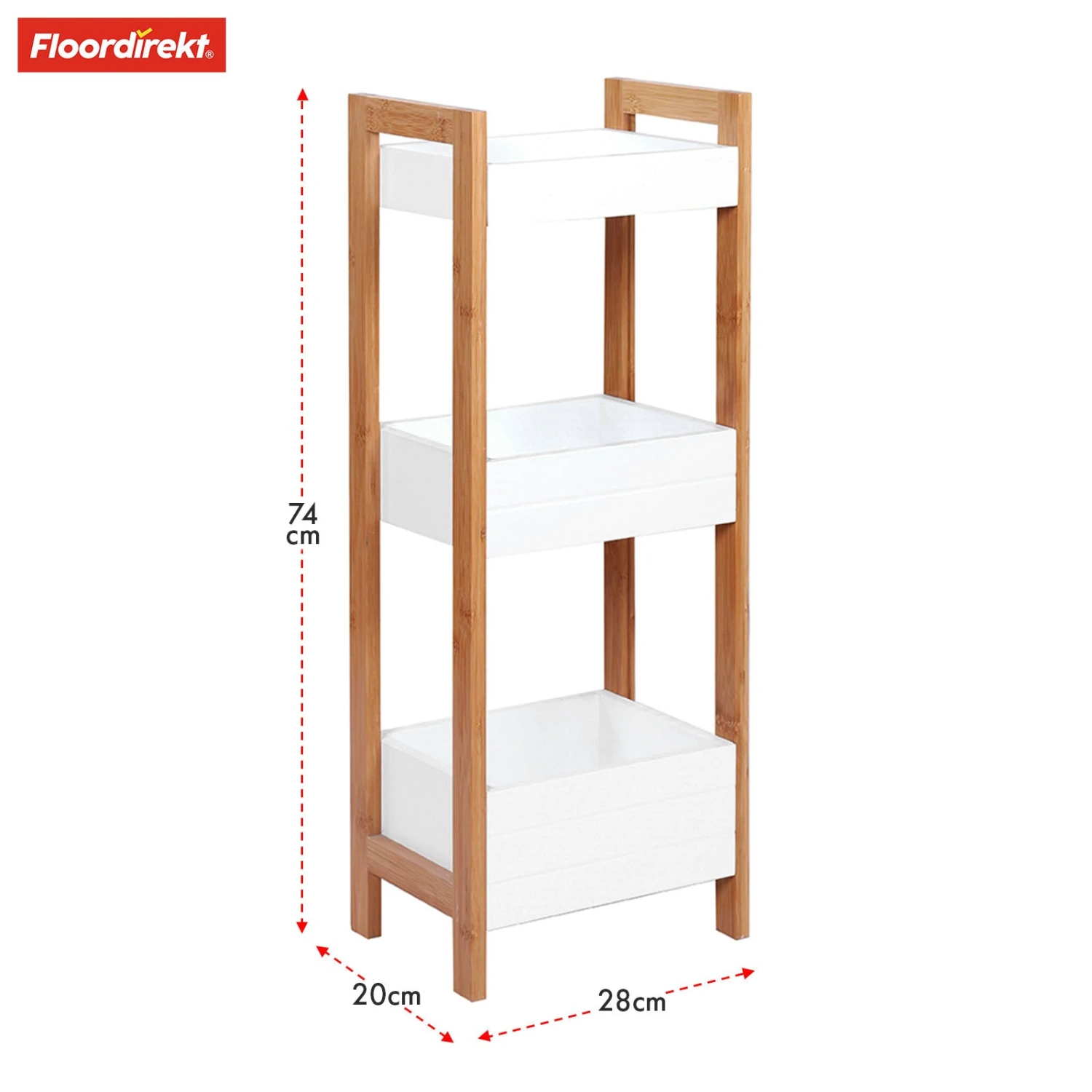 Bambus-Badregal | Texas | 3-Etagen Regal Mit Weißem Design Und Bambus-Beinen 4 Bambus-Badregal | Texas | 3-Etagen Regal Mit Weißem Design Und Bambus-Beinen – Bild 2