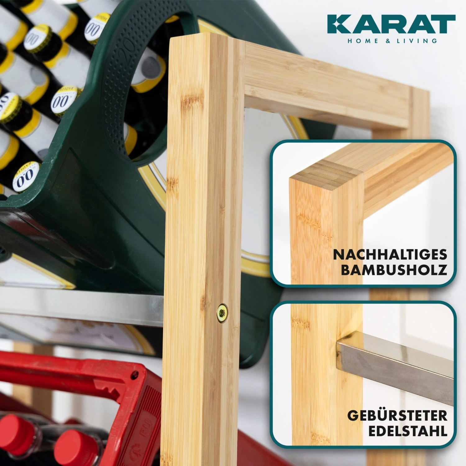 Bambus-Flaschenkastenständer | Flash | Robustes Lagerregal Für Büro, Küche, Garage Oder Flur | In 2 Größen Erhältlich 5 Bambus-Flaschenkastenständer | Flash | Robustes Lagerregal Für Büro, Küche, Garage Oder Flur | In 2 Größen Erhältlich – Bild 3