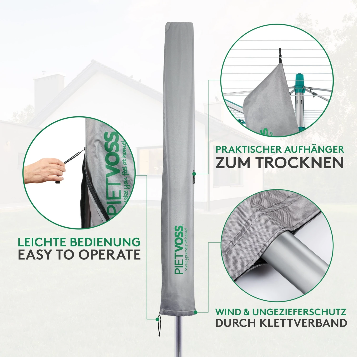 PIETVOSS Schutzhülle Für Sonnenschirm & Wäschespinnen | Aus Polyester | Inkl. Packtasche 5 PIETVOSS Schutzhülle Für Sonnenschirm & Wäschespinnen | Aus Polyester | Inkl. Packtasche – Bild 3