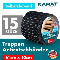Antirutsch-Streifen Für Treppen | Nicu | Raue Oberfläche | Selbstklebend | 15er Set Inklusive Montageroller | Schwarz | 10 X 61 Cm 14 Antirutsch-Streifen Für Treppen | Nicu | Raue Oberfläche | Selbstklebend | 15er Set Inklusive Montageroller | Schwarz | 10 X 61 Cm -Floordirekt 5.Dimensions PVC Treppen Antirutschband