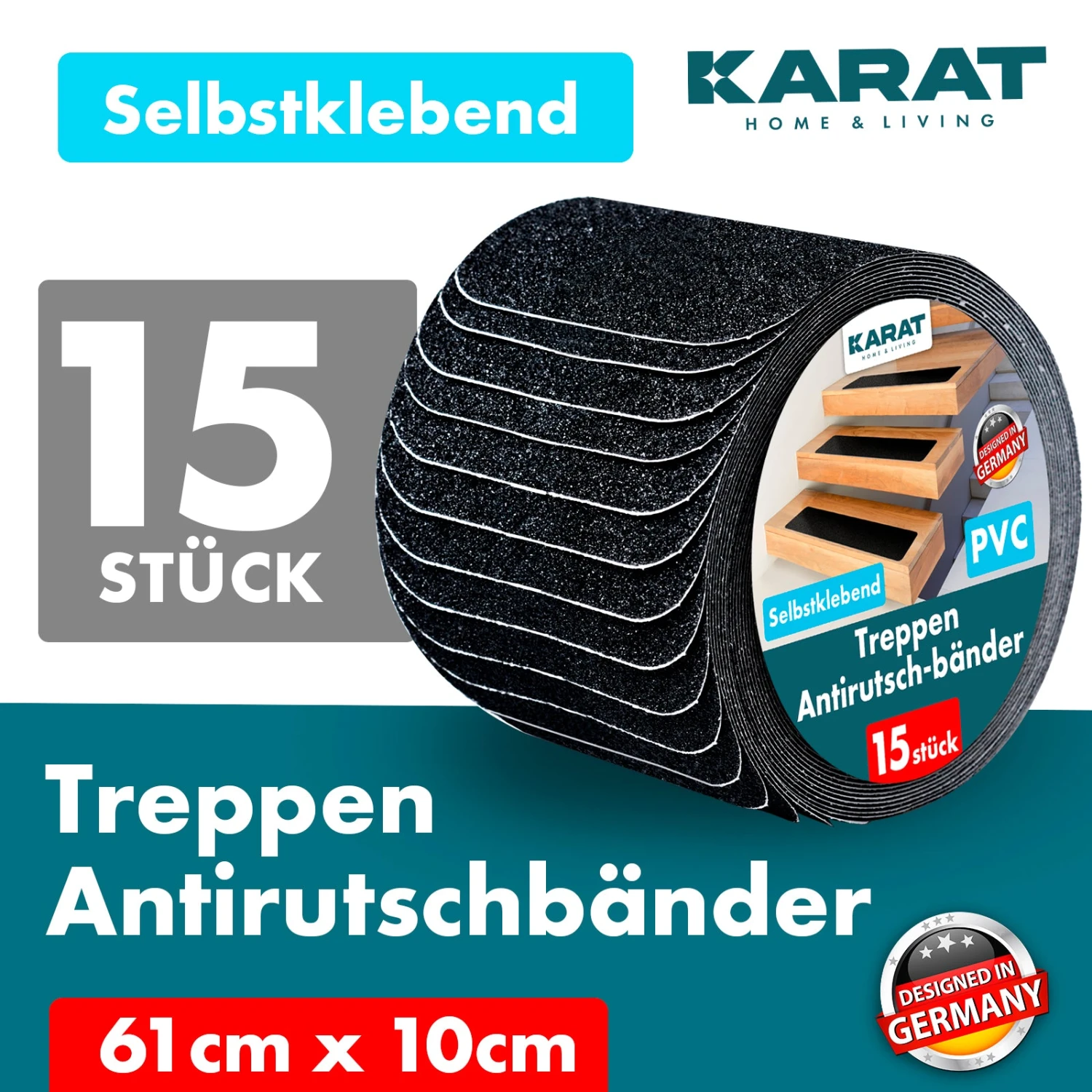 Antirutsch-Streifen Für Treppen | Nicu | Raue Oberfläche | Selbstklebend | 15er Set Inklusive Montageroller | Schwarz | 10 X 61 Cm 7 Antirutsch-Streifen Für Treppen | Nicu | Raue Oberfläche | Selbstklebend | 15er Set Inklusive Montageroller | Schwarz | 10 X 61 Cm – Bild 5
