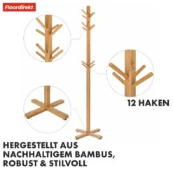 Bambus-Garderobenständer | Oregon | 12 Haken, Platzsparendes Design, Umweltfreundlich 12 Bambus-Garderobenständer | Oregon | 12 Haken, Platzsparendes Design, Umweltfreundlich -Floordirekt 5.Oregon Garderobenstaender