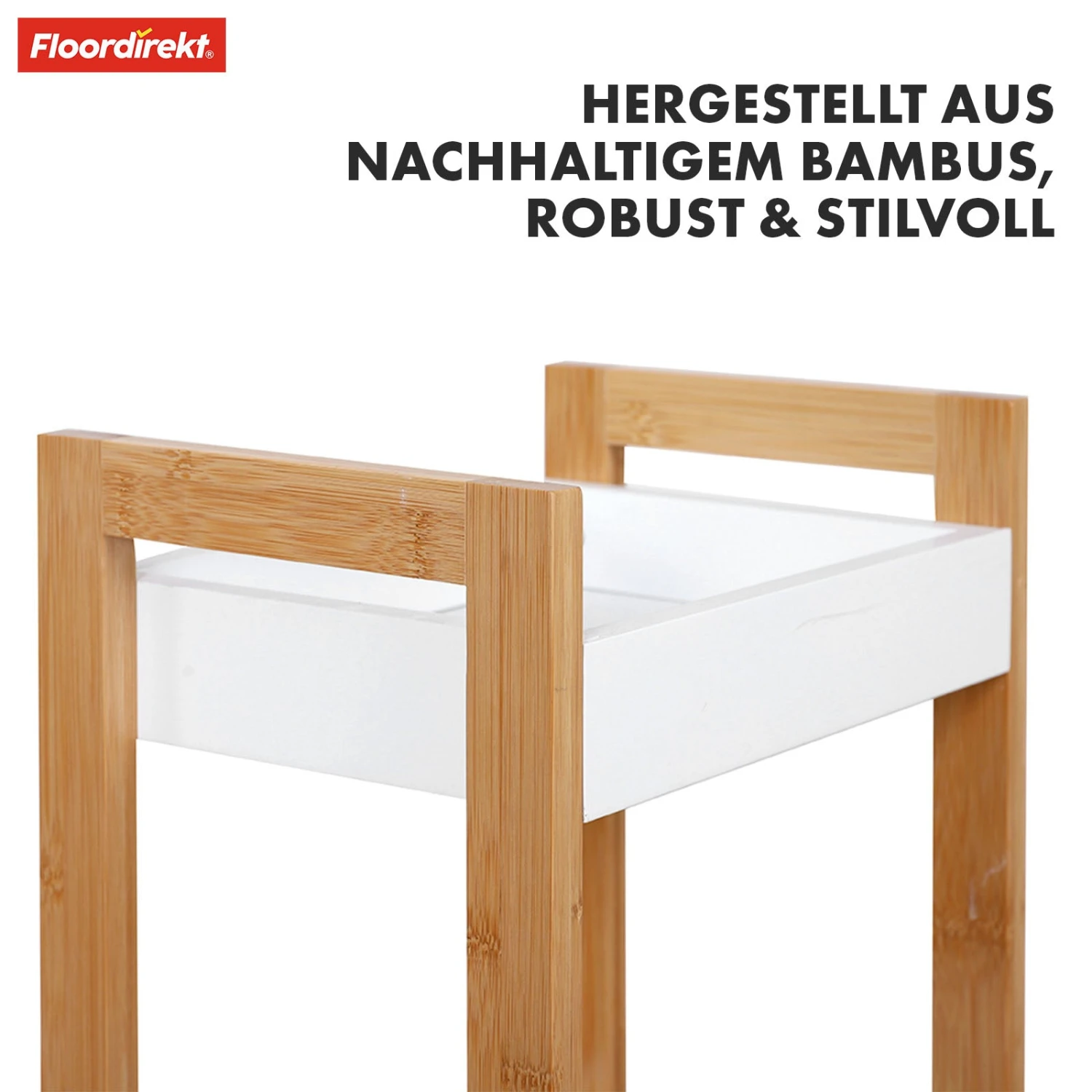 Bambus-Badregal | Texas | 3-Etagen Regal Mit Weißem Design Und Bambus-Beinen 6 Bambus-Badregal | Texas | 3-Etagen Regal Mit Weißem Design Und Bambus-Beinen – Bild 4