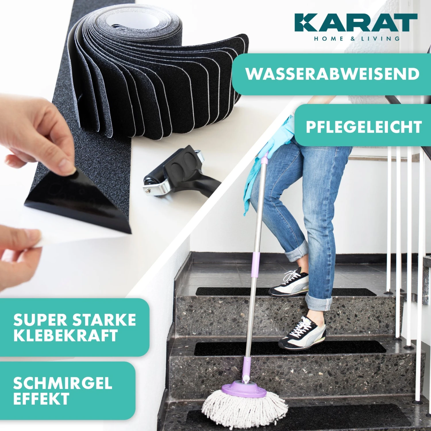 Antirutsch-Streifen Für Treppen | Nicu | Raue Oberfläche | Selbstklebend | 15er Set Inklusive Montageroller | Schwarz | 10 X 61 Cm 8 Antirutsch-Streifen Für Treppen | Nicu | Raue Oberfläche | Selbstklebend | 15er Set Inklusive Montageroller | Schwarz | 10 X 61 Cm – Bild 6