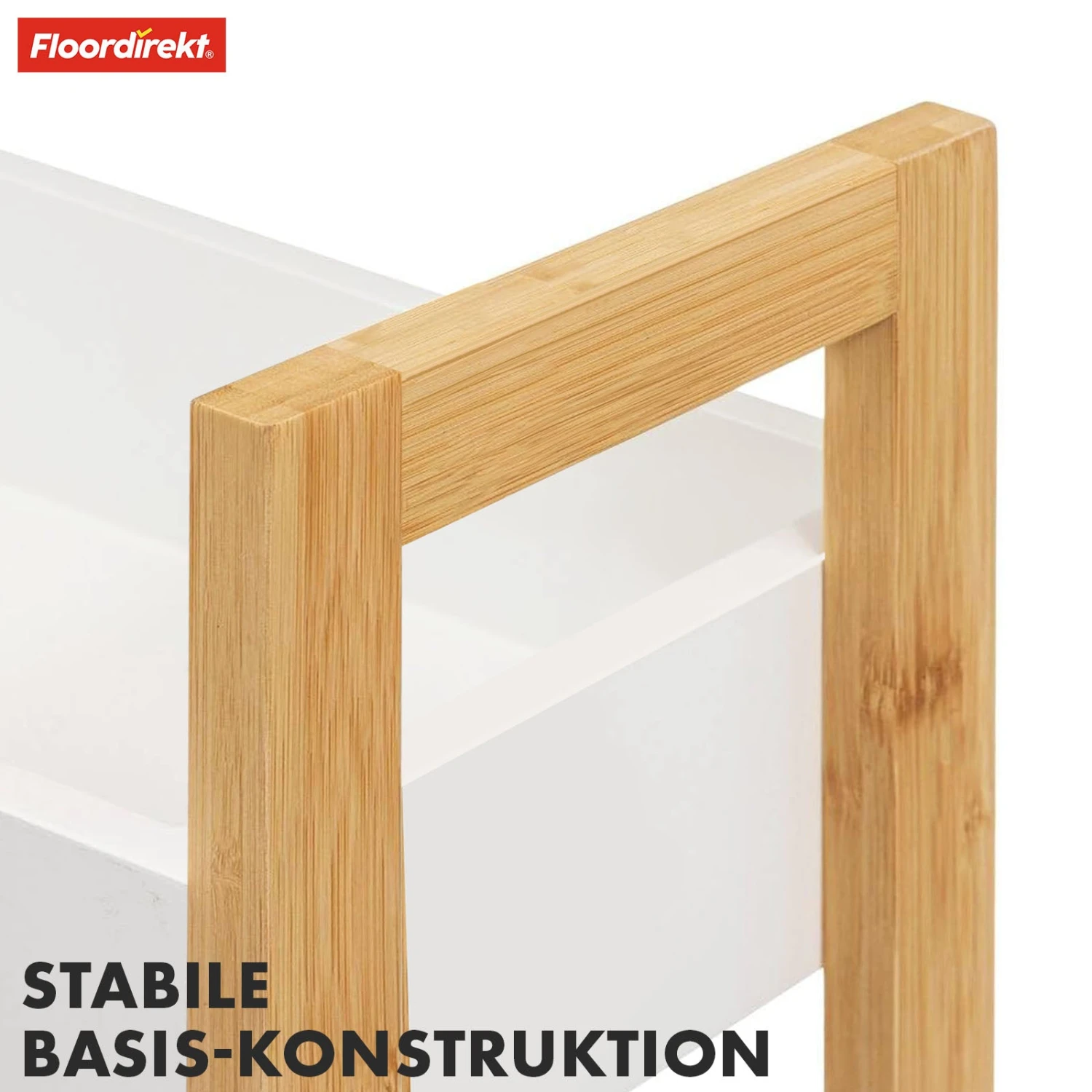 Bambus-Badregal | Texas | 3-Etagen Regal Mit Weißem Design Und Bambus-Beinen 7 Bambus-Badregal | Texas | 3-Etagen Regal Mit Weißem Design Und Bambus-Beinen – Bild 5