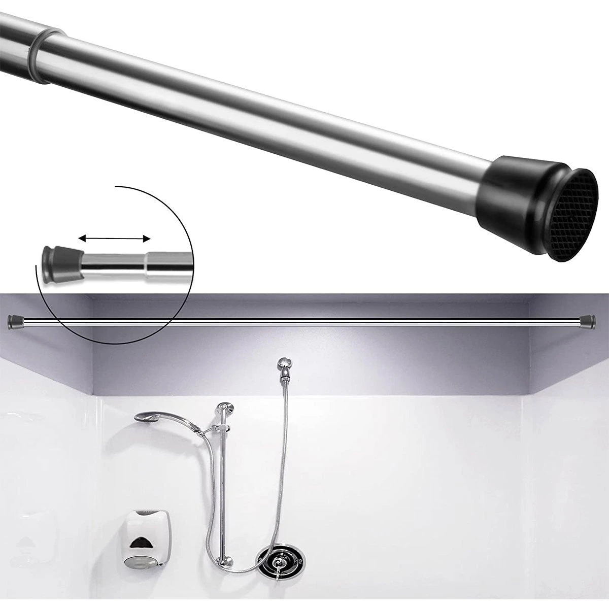 Duschvorhangstange Verchromt | Stufenlos Längenverstellbar | Ohne Bohren 5 Duschvorhangstange Verchromt | Stufenlos Längenverstellbar | Ohne Bohren – Bild 3