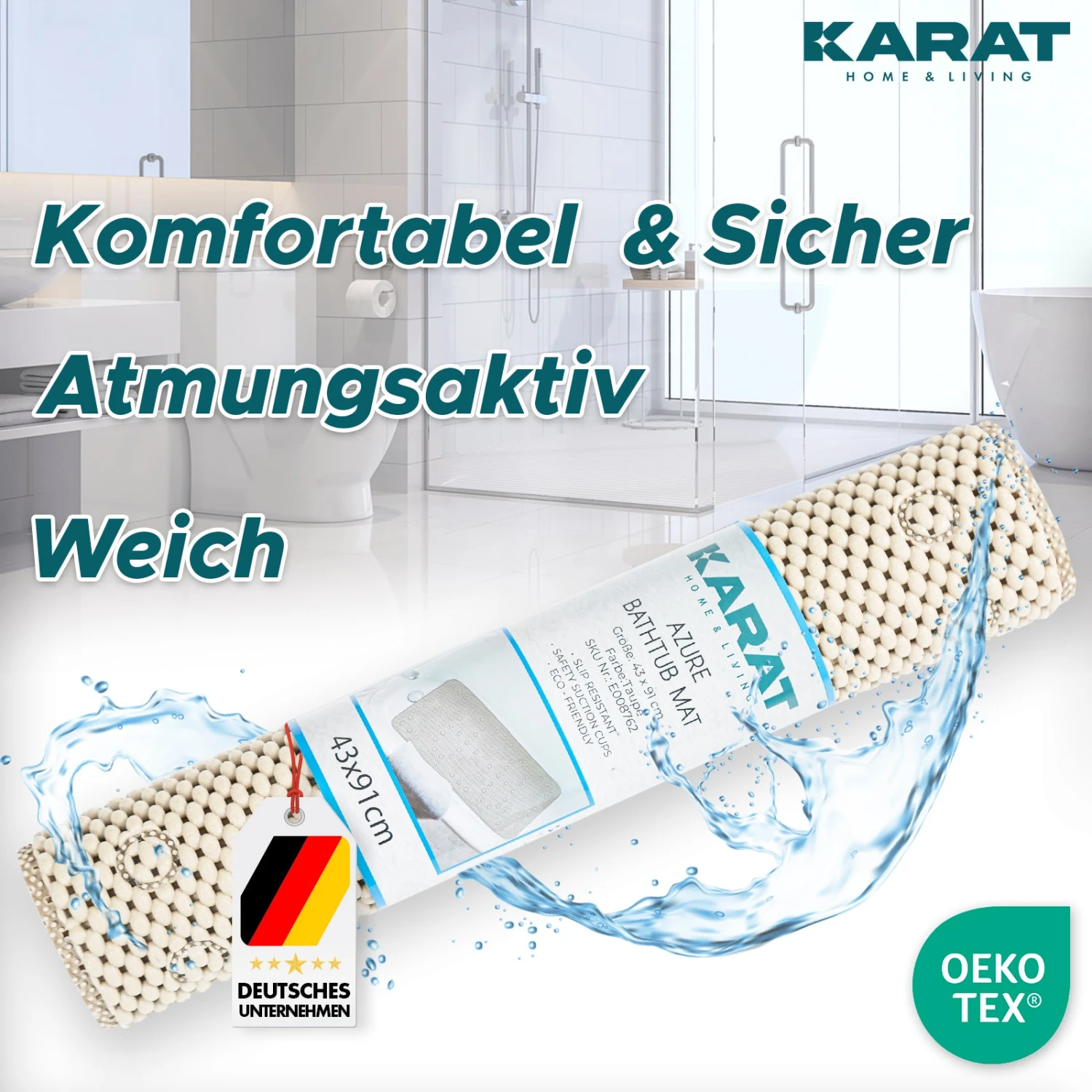 Badewannenmatte | Azure | Antirutsch Weichschaum Matte Mit Saugnäpfen | In Vier Farben Erhältlich 14 Badewannenmatte | Azure | Antirutsch Weichschaum Matte Mit Saugnäpfen | In Vier Farben Erhältlich – Bild 12