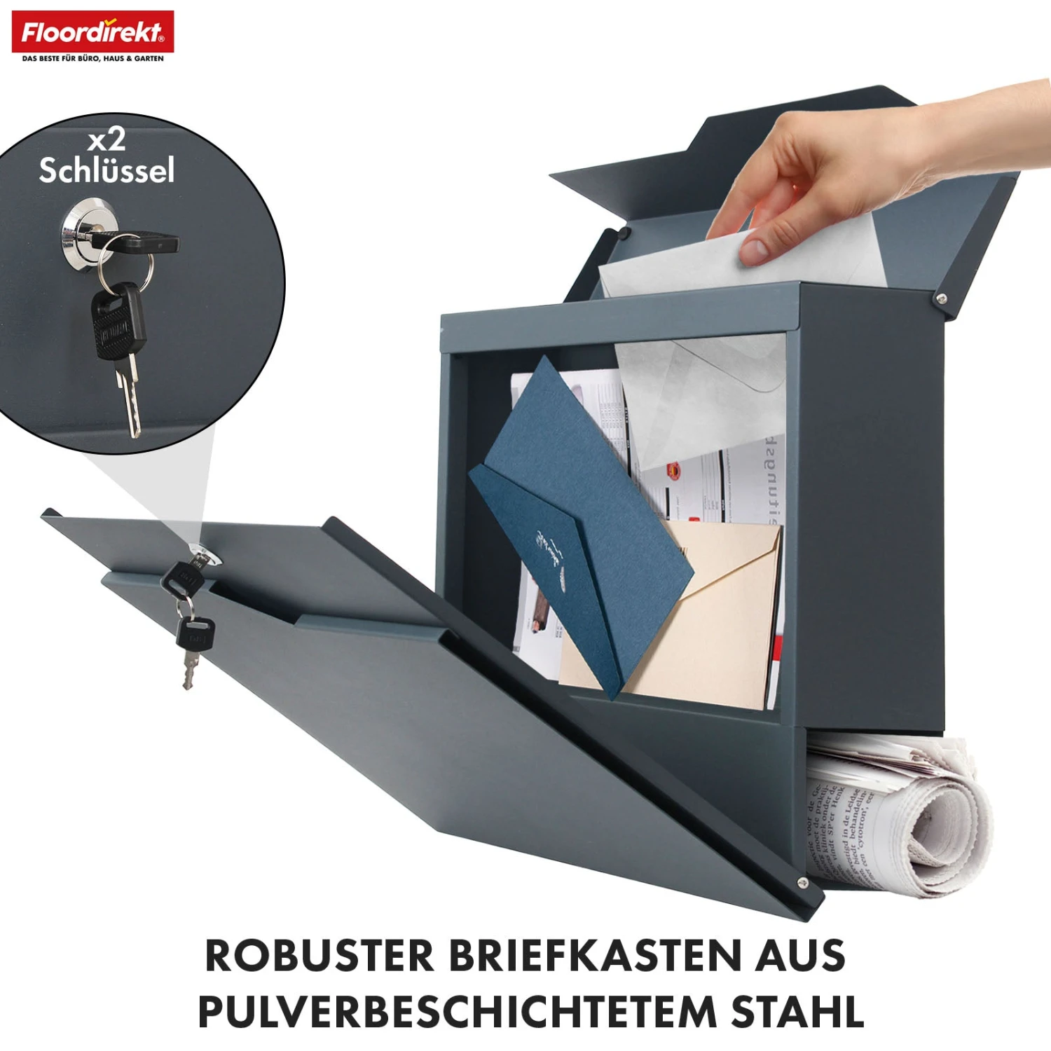Briefkasten | Jean | Stabiler Stahlbriefkasten Mit Zeitungsfach Und Großer Einwurfklappe 5 Briefkasten | Jean | Stabiler Stahlbriefkasten Mit Zeitungsfach Und Großer Einwurfklappe – Bild 3