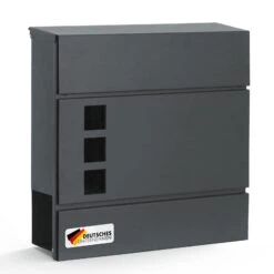 Briefkasten | Jules | Anthrazitfarbener Wandbriefkasten Mit Sichtfenstern Und Zeitungsfach