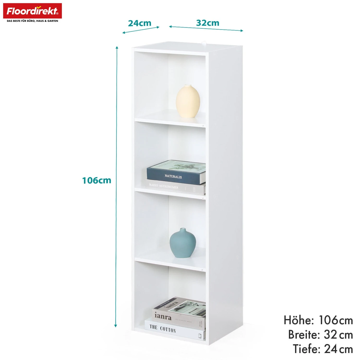 Bücherregal | Alaska | Weißer MDF-Bücherschrank Mit 4 Oder 5 Ebenen | Schlank, Modern & Platzsparend 4 Bücherregal | Alaska | Weißer MDF-Bücherschrank Mit 4 Oder 5 Ebenen | Schlank, Modern & Platzsparend – Bild 2