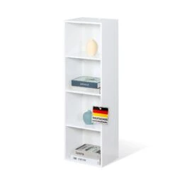 Bücherregal | Alaska | Weißer MDF-Bücherschrank Mit 4 Oder 5 Ebenen | Schlank, Modern & Platzsparend