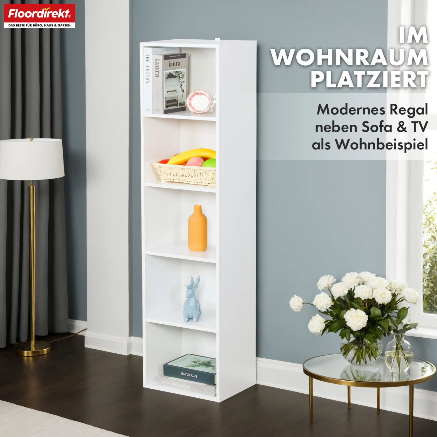 Bücherregal | Alaska | Weißer MDF-Bücherschrank Mit 4 Oder 5 Ebenen | Schlank, Modern & Platzsparend 18 Bücherregal | Alaska | Weißer MDF-Bücherschrank Mit 4 Oder 5 Ebenen | Schlank, Modern & Platzsparend – Bild 16