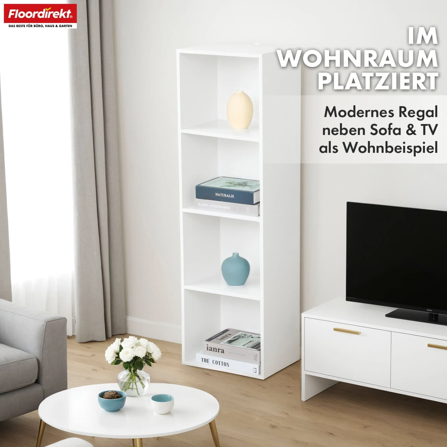 Bücherregal | Alaska | Weißer MDF-Bücherschrank Mit 4 Oder 5 Ebenen | Schlank, Modern & Platzsparend 10 Bücherregal | Alaska | Weißer MDF-Bücherschrank Mit 4 Oder 5 Ebenen | Schlank, Modern & Platzsparend – Bild 8