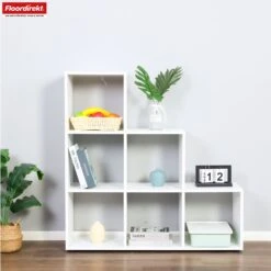 Bücherregal | Carolina | Weißes Stufenregal Aus MDF Mit 6 Fächern Für Bücher, Pflanzen & Deko 12 Bücherregal | Carolina | Weißes Stufenregal Aus MDF Mit 6 Fächern Für Bücher, Pflanzen & Deko -Floordirekt BuecherregalCarolina 4