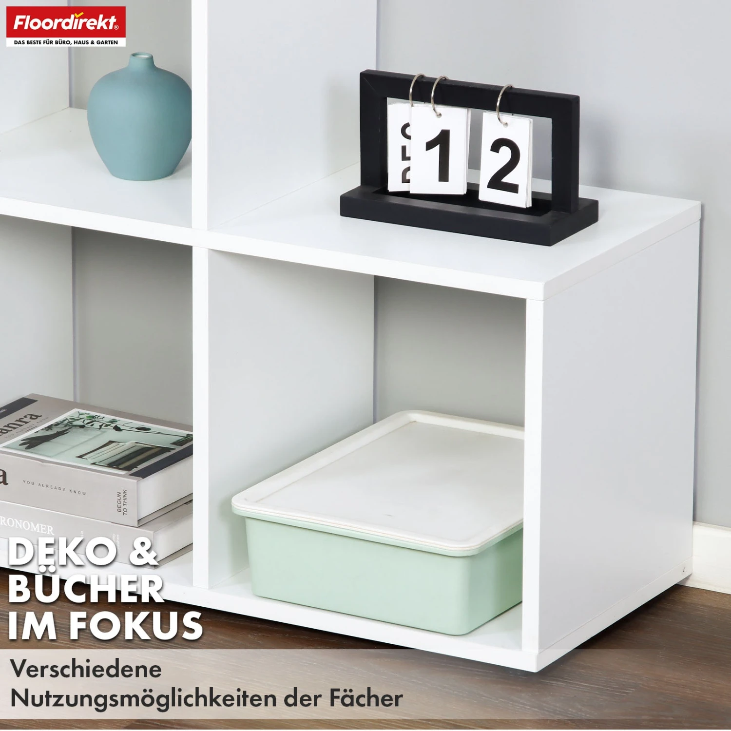 Bücherregal | Carolina | Weißes Stufenregal Aus MDF Mit 6 Fächern Für Bücher, Pflanzen & Deko 8 Bücherregal | Carolina | Weißes Stufenregal Aus MDF Mit 6 Fächern Für Bücher, Pflanzen & Deko – Bild 6