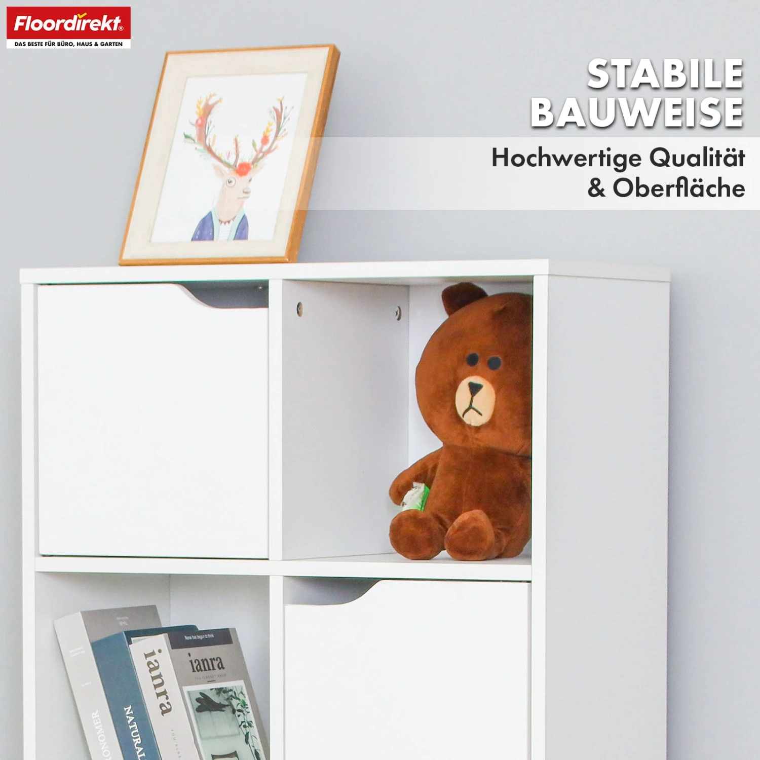 Bücherregal | Connecticut | Weißes Standregal Aus MDF Mit Fächern & Türen, Kippschutz, 2 Größen 15 Bücherregal | Connecticut | Weißes Standregal Aus MDF Mit Fächern & Türen, Kippschutz, 2 Größen – Bild 13