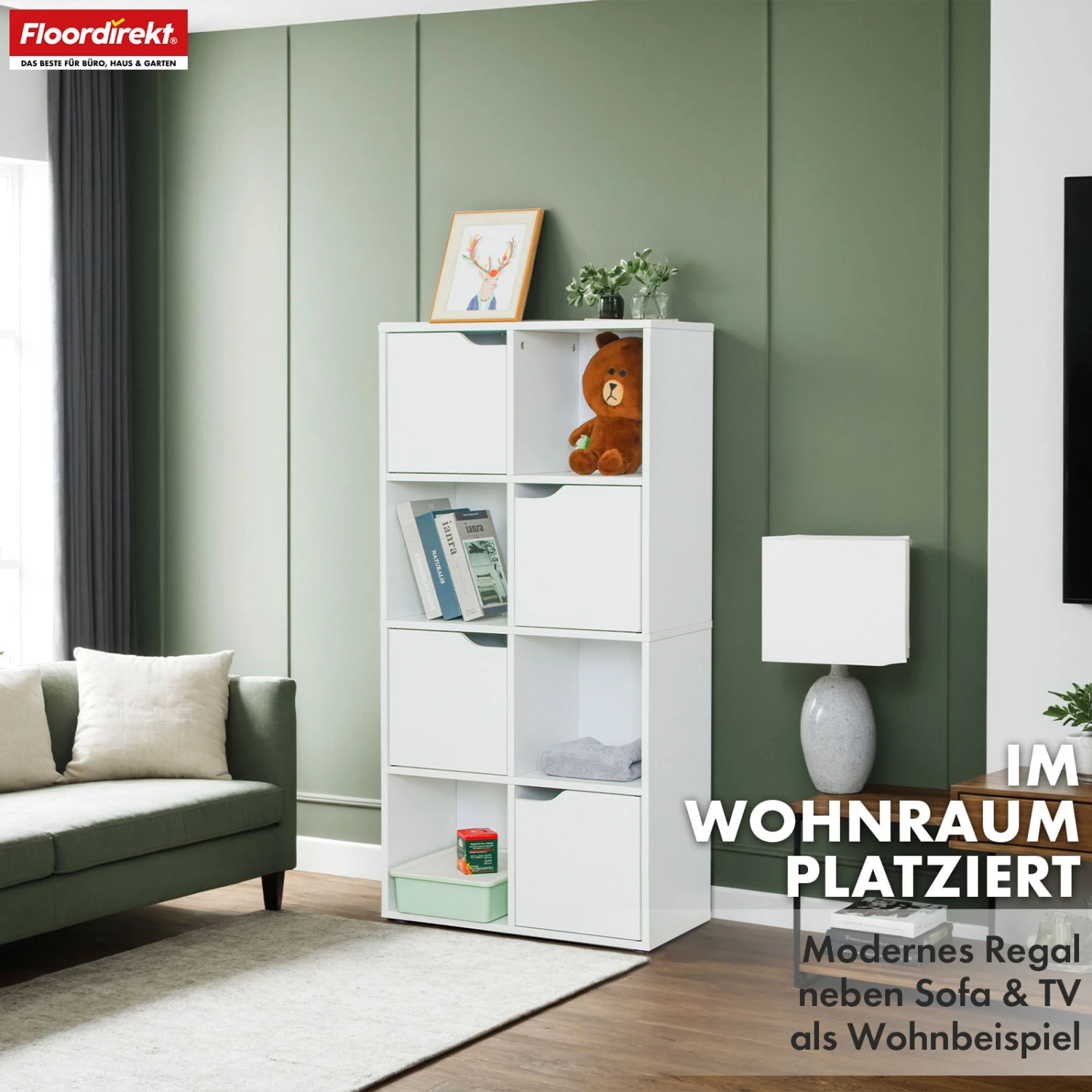 Bücherregal | Connecticut | Weißes Standregal Aus MDF Mit Fächern & Türen, Kippschutz, 2 Größen 18 Bücherregal | Connecticut | Weißes Standregal Aus MDF Mit Fächern & Türen, Kippschutz, 2 Größen – Bild 16