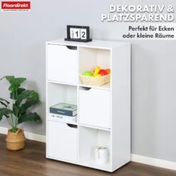 Bücherregal | Connecticut | Weißes Standregal Aus MDF Mit Fächern & Türen, Kippschutz, 2 Größen 20 Bücherregal | Connecticut | Weißes Standregal Aus MDF Mit Fächern & Türen, Kippschutz, 2 Größen -Floordirekt BuecherregalConnecticut 3