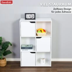 Bücherregal | Connecticut | Weißes Standregal Aus MDF Mit Fächern & Türen, Kippschutz, 2 Größen 21 Bücherregal | Connecticut | Weißes Standregal Aus MDF Mit Fächern & Türen, Kippschutz, 2 Größen -Floordirekt BuecherregalConnecticut 4