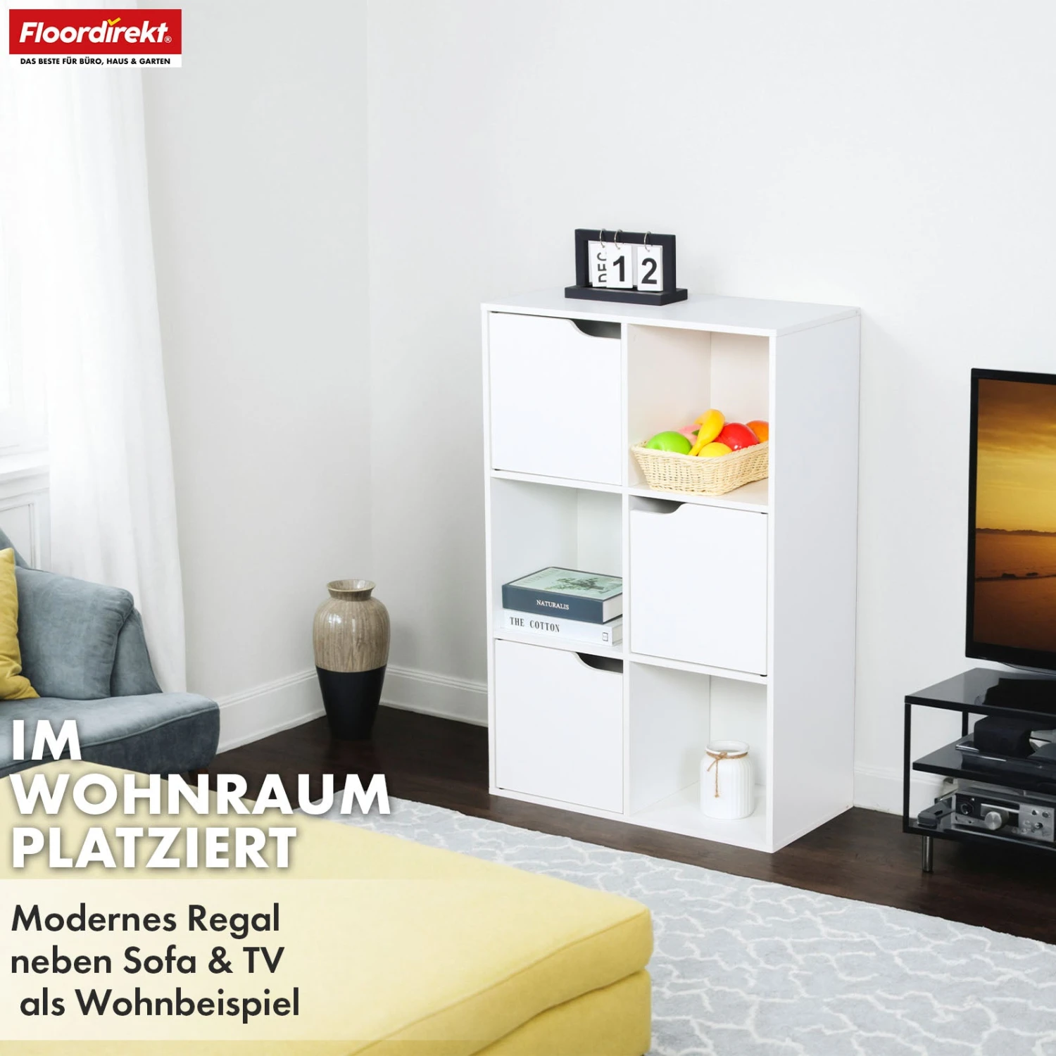 Bücherregal | Connecticut | Weißes Standregal Aus MDF Mit Fächern & Türen, Kippschutz, 2 Größen 10 Bücherregal | Connecticut | Weißes Standregal Aus MDF Mit Fächern & Türen, Kippschutz, 2 Größen – Bild 8