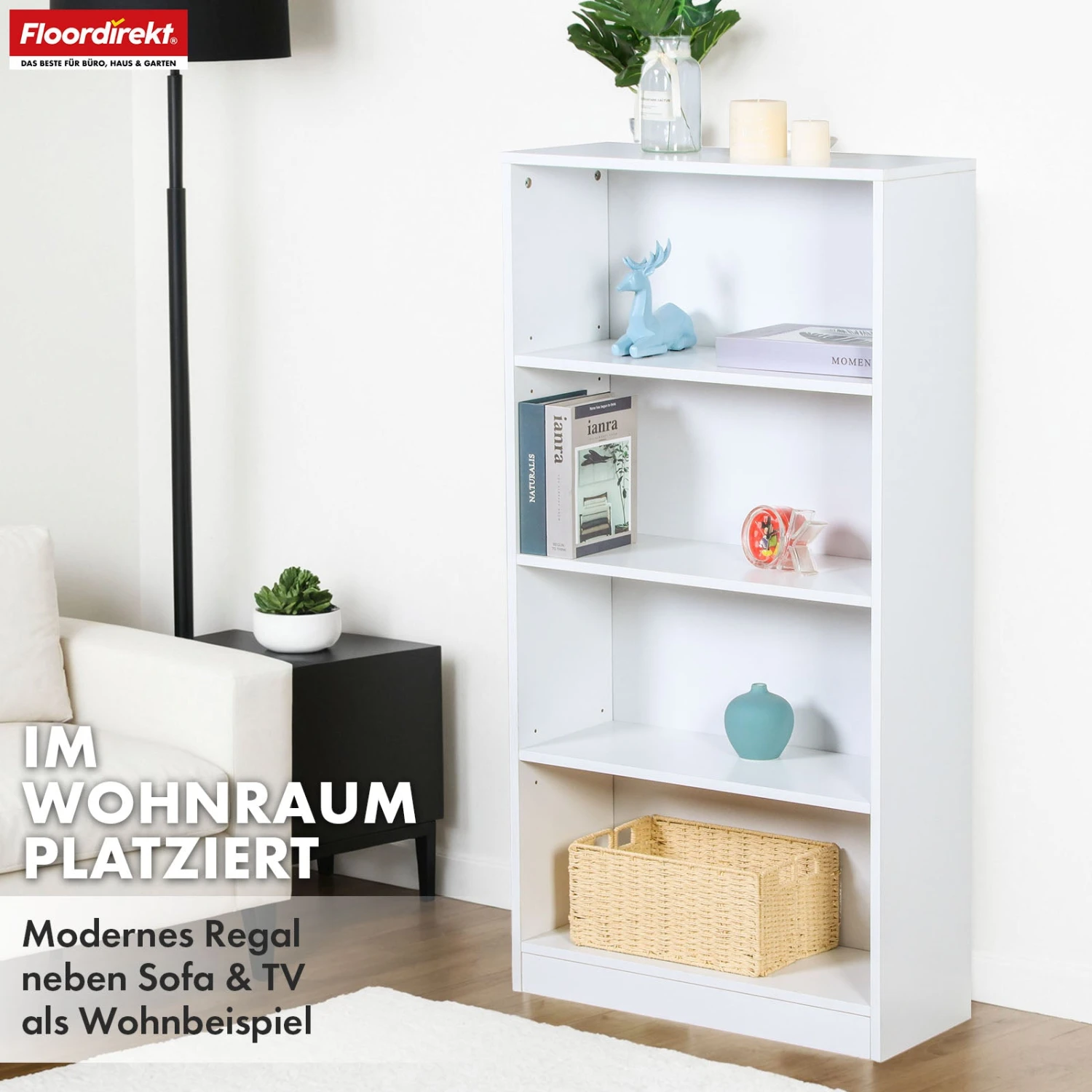 Bücherregal | Maine | Weißes Standregal Aus Holz Mit 3/4/6 Etagen | Offen & Platzsparend Für Wohnzimmer, Büro & Mehr 18 Bücherregal | Maine | Weißes Standregal Aus Holz Mit 3/4/6 Etagen | Offen & Platzsparend Für Wohnzimmer, Büro & Mehr – Bild 16