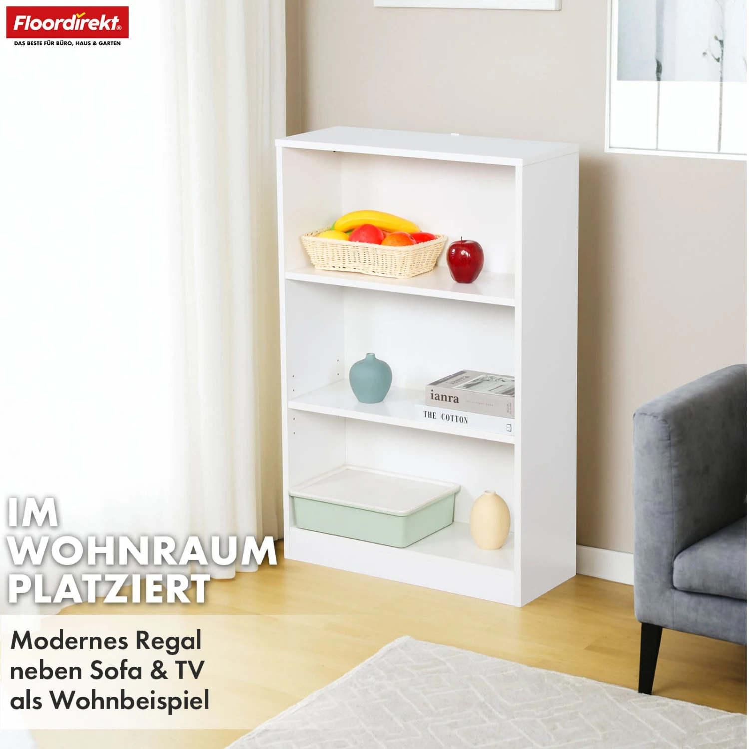 Bücherregal | Maine | Weißes Standregal Aus Holz Mit 3/4/6 Etagen | Offen & Platzsparend Für Wohnzimmer, Büro & Mehr 10 Bücherregal | Maine | Weißes Standregal Aus Holz Mit 3/4/6 Etagen | Offen & Platzsparend Für Wohnzimmer, Büro & Mehr – Bild 8