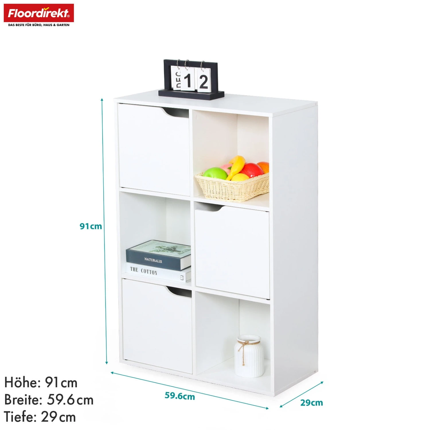 Bücherregal | Connecticut | Weißes Standregal Aus MDF Mit Fächern & Türen, Kippschutz, 2 Größen 4 Bücherregal | Connecticut | Weißes Standregal Aus MDF Mit Fächern & Türen, Kippschutz, 2 Größen – Bild 2