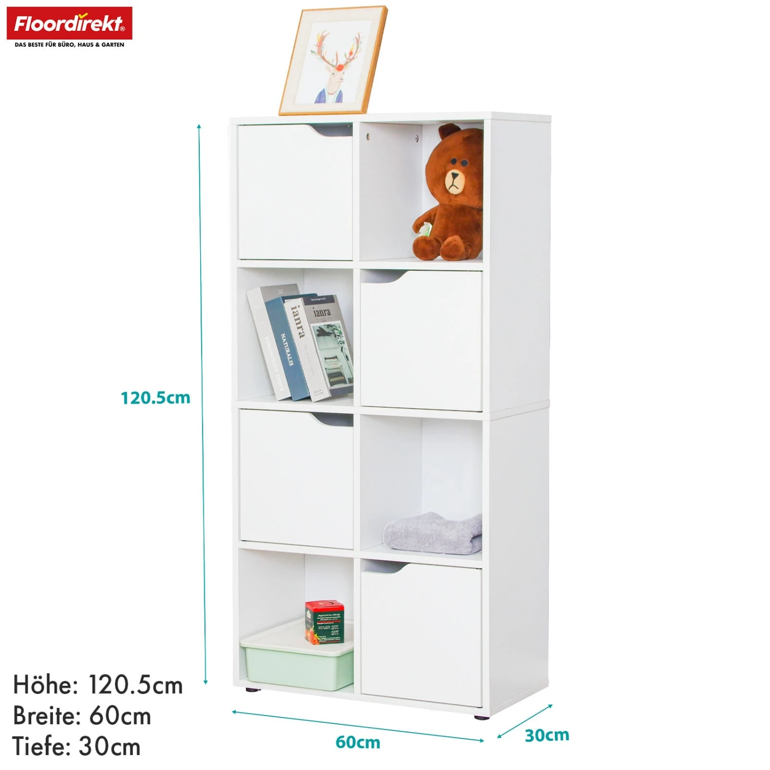 Bücherregal | Connecticut | Weißes Standregal Aus MDF Mit Fächern & Türen, Kippschutz, 2 Größen 12 Bücherregal | Connecticut | Weißes Standregal Aus MDF Mit Fächern & Türen, Kippschutz, 2 Größen – Bild 10