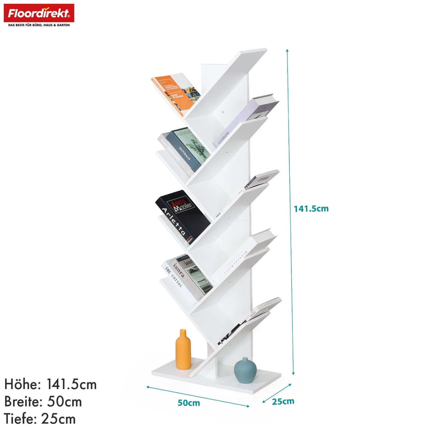 Bücherregal | Louisiana | Baumförmiges Standregal In Weiß Mit 5 Oder 9 Etagen Aus Holz 12 Bücherregal | Louisiana | Baumförmiges Standregal In Weiß Mit 5 Oder 9 Etagen Aus Holz – Bild 10