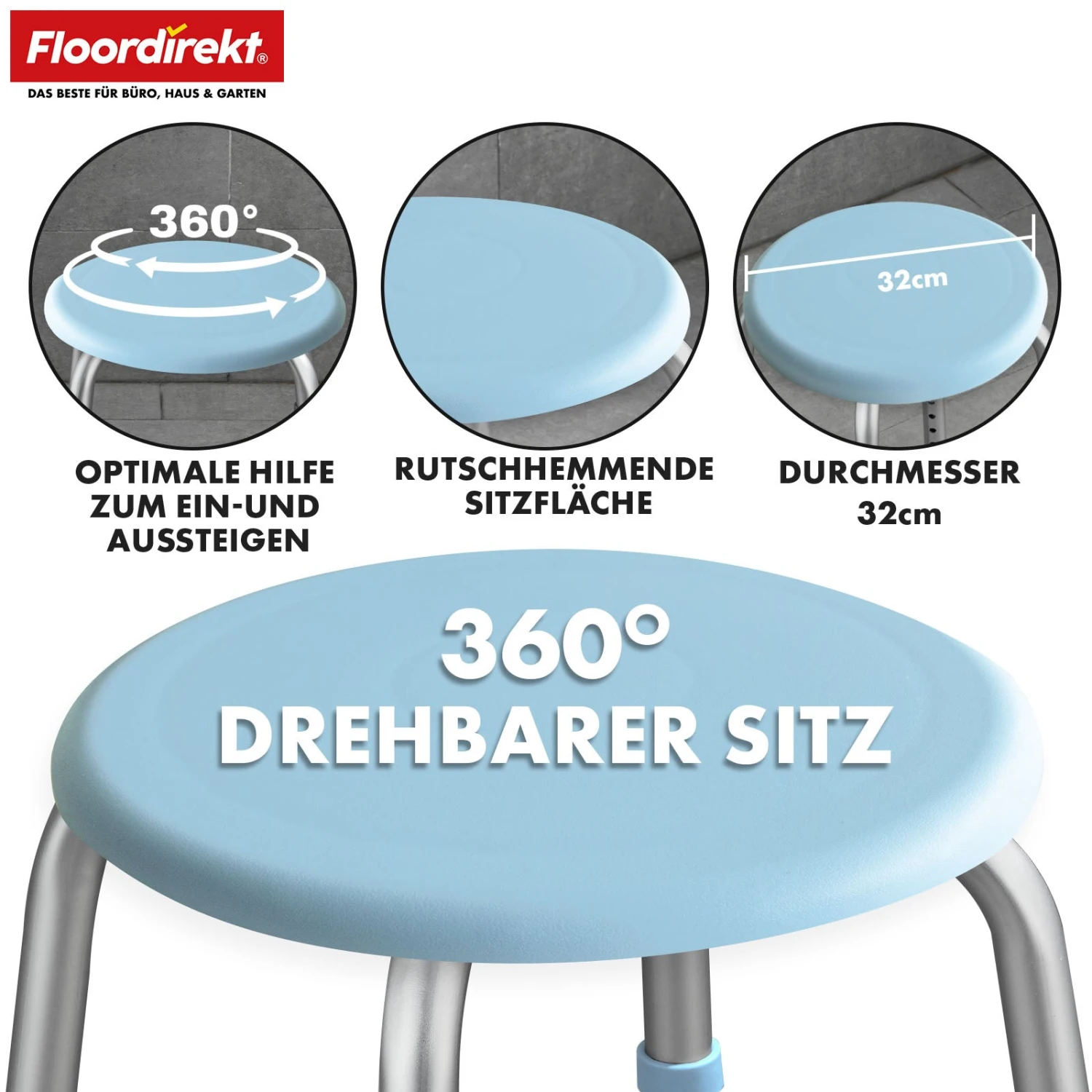 Dusch- Und Badhocker | Pedro | Höhenverstellbar & 360° Drehbar | Rutschfest & Belastbar Bis 150 kg 8 Dusch- Und Badhocker | Pedro | Höhenverstellbar & 360° Drehbar | Rutschfest & Belastbar Bis 150 kg – Bild 6