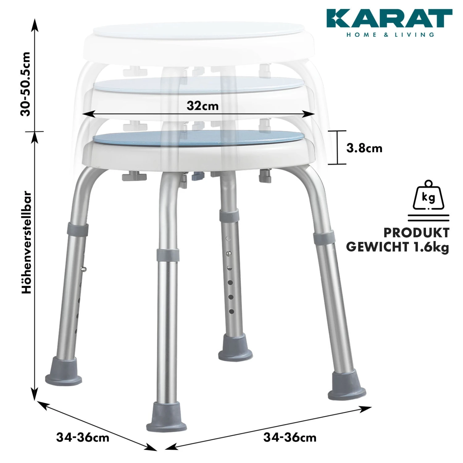 Dusch- Und Badhocker Peter | Um 360 Grad Drehbar | Höhenverstellbar | Anti-Rutsch-Gummifüße | Belastbar Bis 150kg 4 Dusch- Und Badhocker Peter | Um 360 Grad Drehbar | Höhenverstellbar | Anti-Rutsch-Gummifüße | Belastbar Bis 150kg – Bild 2