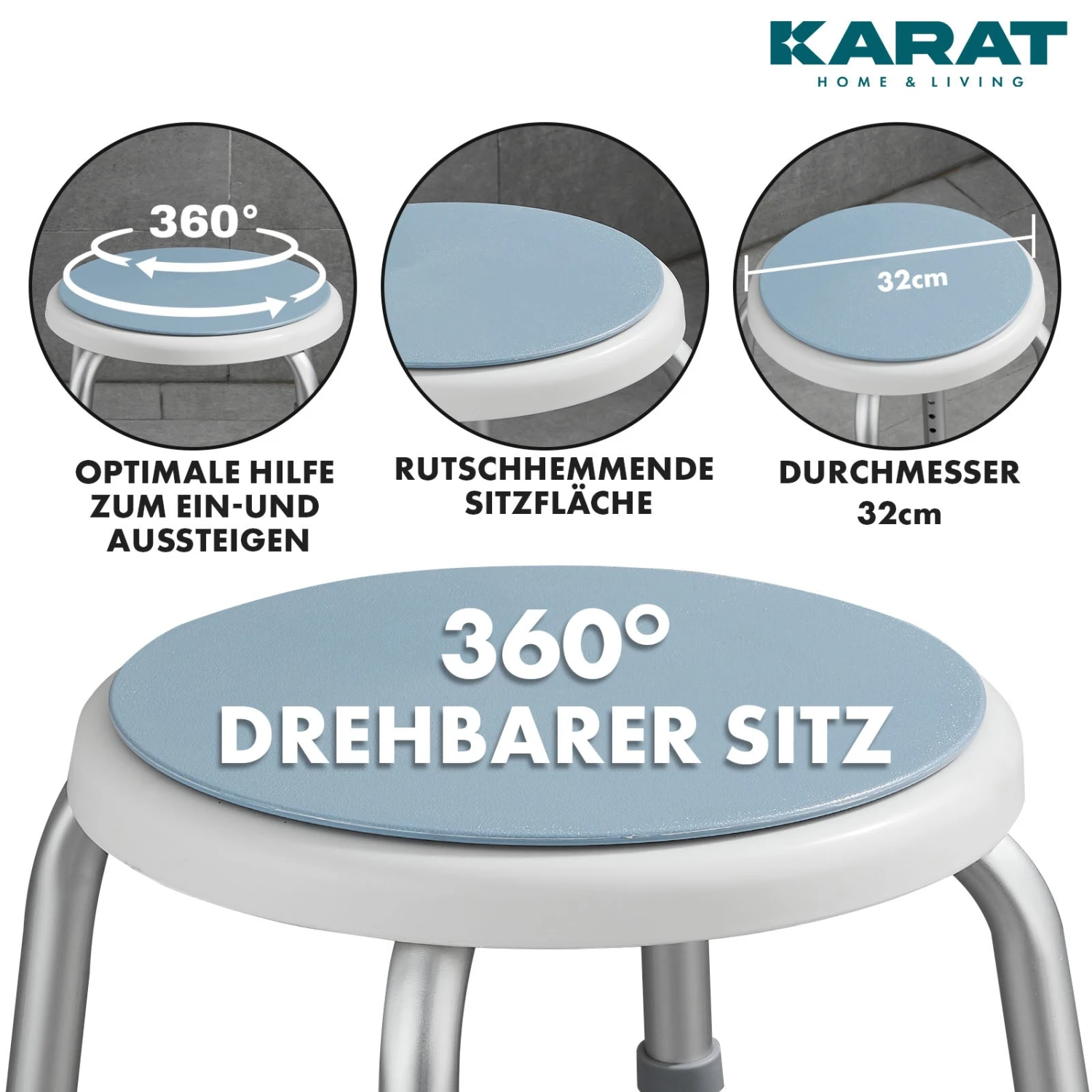 Dusch- Und Badhocker Peter | Um 360 Grad Drehbar | Höhenverstellbar | Anti-Rutsch-Gummifüße | Belastbar Bis 150kg 8 Dusch- Und Badhocker Peter | Um 360 Grad Drehbar | Höhenverstellbar | Anti-Rutsch-Gummifüße | Belastbar Bis 150kg – Bild 6