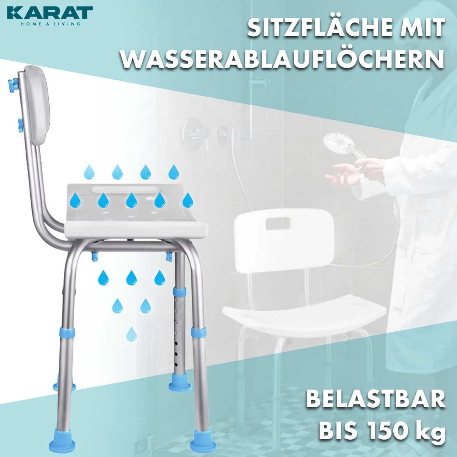 Duschhocker | Jonah | Höhenverstellbar Mit Rückenlehne | Ergonomischer Badestuhl Für Bad & Dusche, Rutschfest & Stabil, Belastbar Bis 150 Kg 9 Duschhocker | Jonah | Höhenverstellbar Mit Rückenlehne | Ergonomischer Badestuhl Für Bad & Dusche, Rutschfest & Stabil, Belastbar Bis 150 Kg – Bild 7