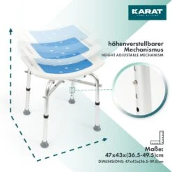 Dusch- Und Badhocker Sonja | Höhenverstellbar | Mit Querverstrebungen | Anti-Rutsch-Gummifüße | Belastbar Bis 180 Kg 13 Dusch- Und Badhocker Sonja | Höhenverstellbar | Mit Querverstrebungen | Anti-Rutsch-Gummifüße | Belastbar Bis 180 Kg -Floordirekt Duschstuhl DimensionsX