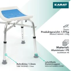 Dusch- Und Badhocker Sonja | Höhenverstellbar | Mit Querverstrebungen | Anti-Rutsch-Gummifüße | Belastbar Bis 180 Kg 14 Dusch- Und Badhocker Sonja | Höhenverstellbar | Mit Querverstrebungen | Anti-Rutsch-Gummifüße | Belastbar Bis 180 Kg -Floordirekt Duschstuhl MaterialX
