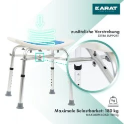 Dusch- Und Badhocker Sonja | Höhenverstellbar | Mit Querverstrebungen | Anti-Rutsch-Gummifüße | Belastbar Bis 180 Kg 12 Dusch- Und Badhocker Sonja | Höhenverstellbar | Mit Querverstrebungen | Anti-Rutsch-Gummifüße | Belastbar Bis 180 Kg -Floordirekt Duschstuhl WeightsupportX