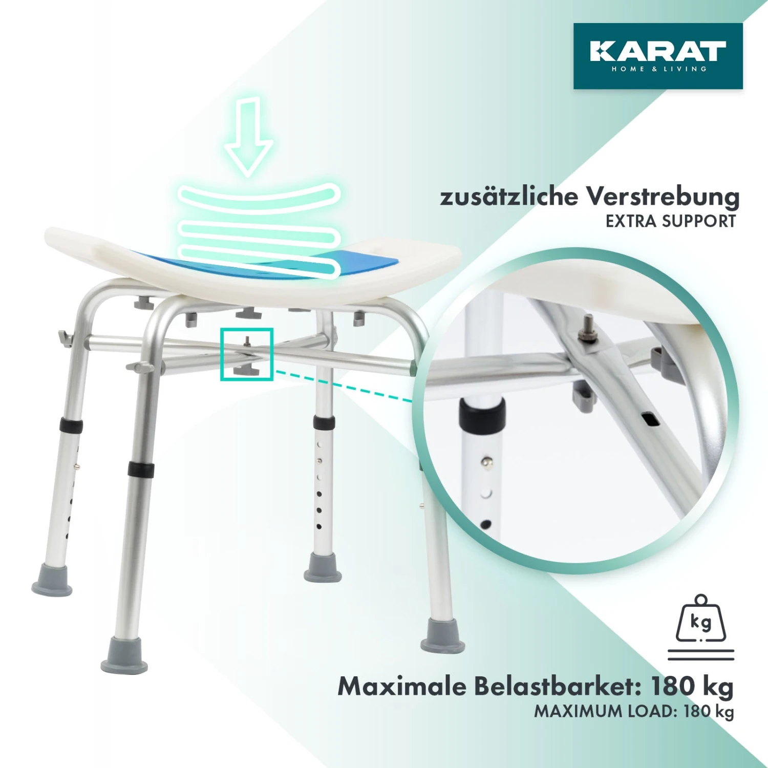 Dusch- Und Badhocker Sonja | Höhenverstellbar | Mit Querverstrebungen | Anti-Rutsch-Gummifüße | Belastbar Bis 180 Kg 6 Dusch- Und Badhocker Sonja | Höhenverstellbar | Mit Querverstrebungen | Anti-Rutsch-Gummifüße | Belastbar Bis 180 Kg – Bild 4