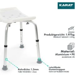 Dusch- Und Badhocker Noah Plus | Höhenverstellbar | Rutschfeste Gummifüße | Tragkraft Bis 136 Kg 9 Dusch- Und Badhocker Noah Plus | Höhenverstellbar | Rutschfeste Gummifüße | Tragkraft Bis 136 Kg -Floordirekt Duschstuhlohneblaukissen Material