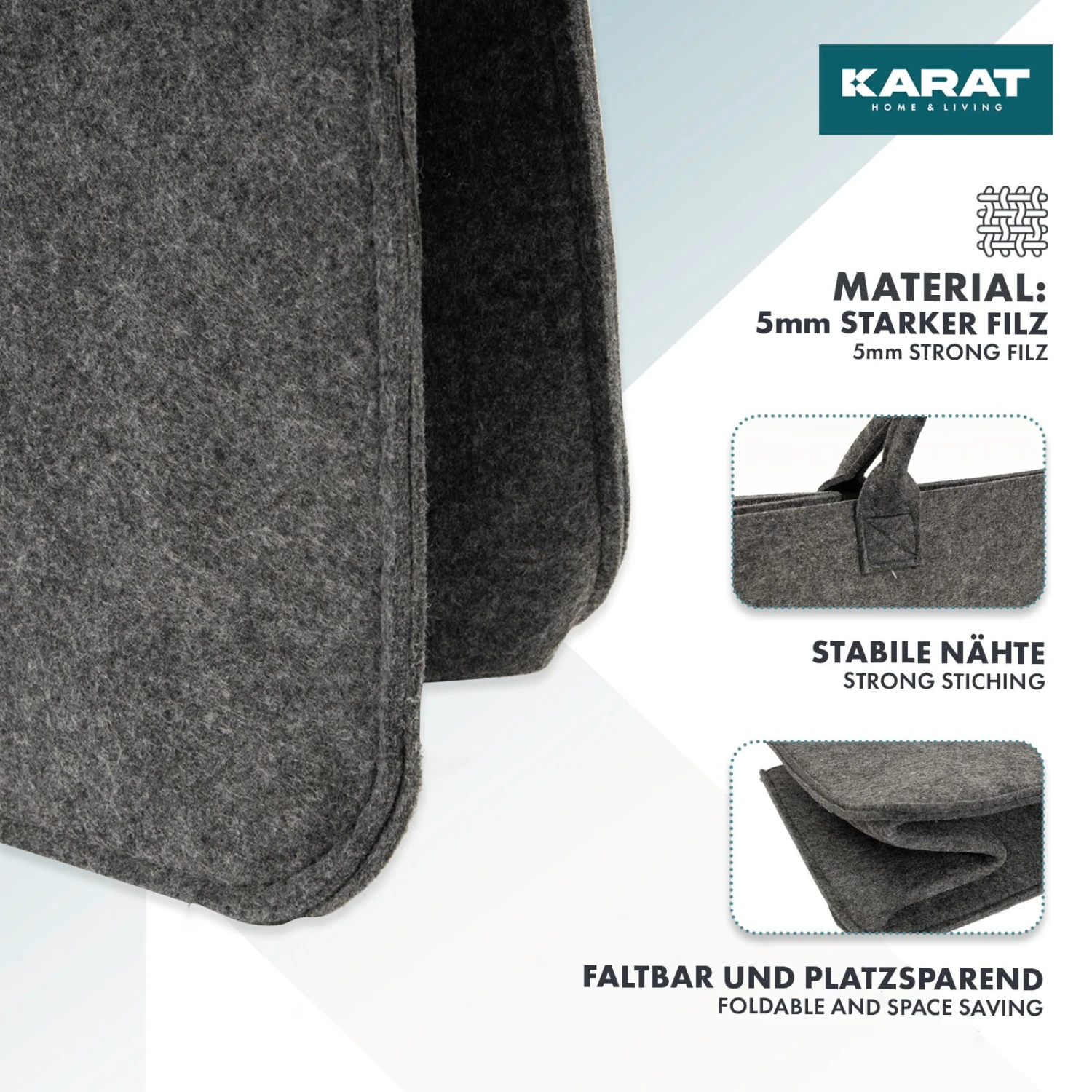 Filztasche Conny | Kaminholztasche | Einkaufstasche | Faltbar | 2er Oder 4er Set 5 Filztasche Conny | Kaminholztasche | Einkaufstasche | Faltbar | 2er Oder 4er Set – Bild 3