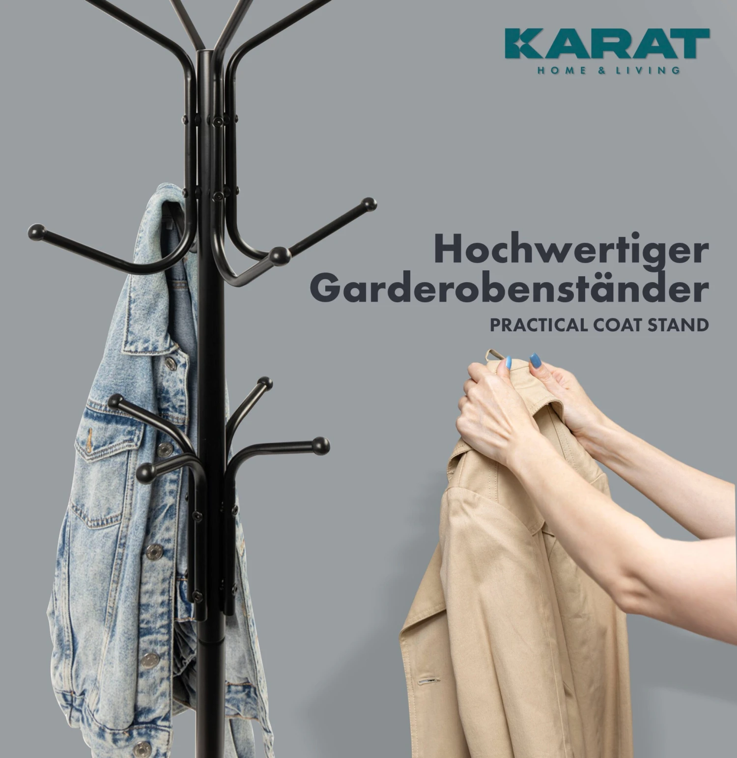 Garderobenständer | Theo | 12 Haken | Schwarz | Mit Dreibein-Standfuß 6 Garderobenständer | Theo | 12 Haken | Schwarz | Mit Dreibein-Standfuß – Bild 4