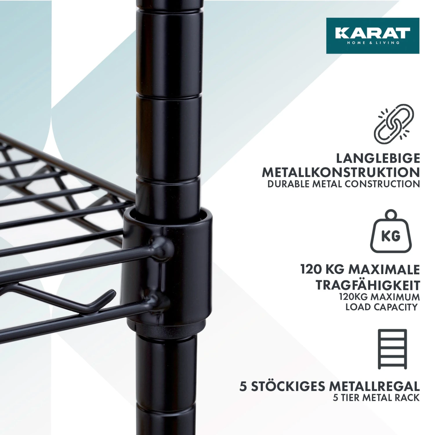 Gitterregal Mit Rollen Maya | 5 Böden | Für Wohnzimmer, Bad Oder Keller | 89 X 34 X 150 Cm | In 2 Farben 5 Gitterregal Mit Rollen Maya | 5 Böden | Für Wohnzimmer, Bad Oder Keller | 89 X 34 X 150 Cm | In 2 Farben – Bild 3