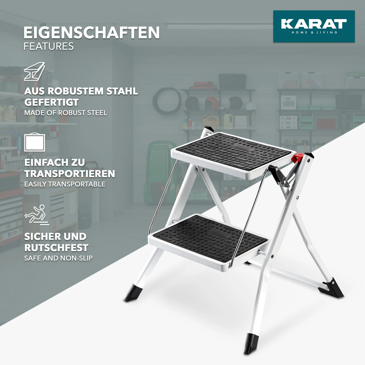Klapptritt Rio | Leichte & Kompakte Trittleiter | Rutschfeste Trittfläche | Belastbar Bis 150 Kg | Einfach Zu Transportieren 7 Klapptritt Rio | Leichte & Kompakte Trittleiter | Rutschfeste Trittfläche | Belastbar Bis 150 Kg | Einfach Zu Transportieren – Bild 5